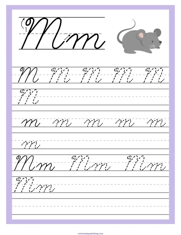 Cursive Alphabet Trace & Write 13 — free printable cursive alphabet trace & write activity sheet for ages 5-7