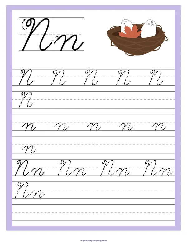 Cursive Alphabet Trace & Write 14 — free printable cursive alphabet trace & write activity sheet for ages 5-7