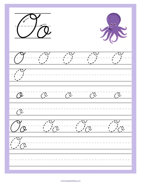 Cursive Alphabet Trace & Write 15 — free printable cursive alphabet trace & write activity sheet for ages 5-7