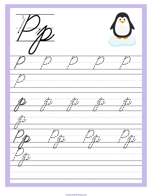 Cursive Alphabet Trace & Write 16 — free printable cursive alphabet trace & write activity sheet for ages 5-7
