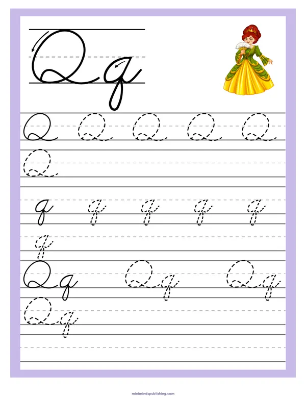 Cursive Alphabet Trace & Write 17 — free printable cursive alphabet trace & write activity sheet for ages 5-7