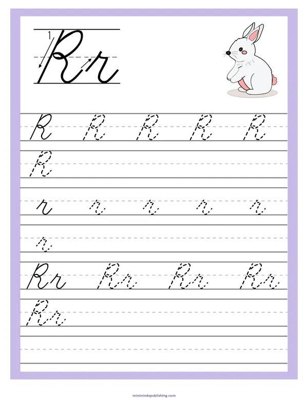 Cursive Alphabet Trace & Write 18 — free printable cursive alphabet trace & write activity sheet for ages 5-7