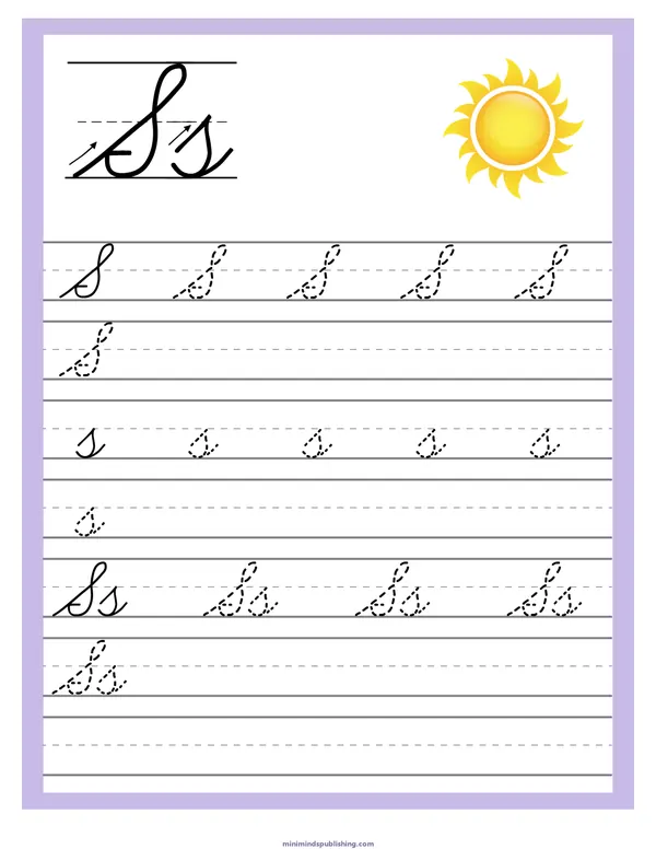 Cursive Alphabet Trace & Write 19 — free printable cursive alphabet trace & write activity sheet for ages 5-7