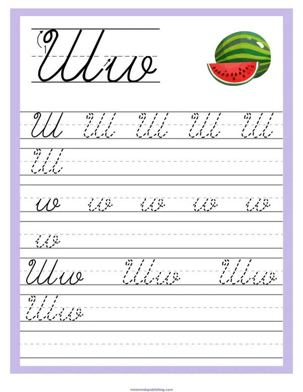 Cursive Alphabet Trace & Write 23 — free printable cursive alphabet trace & write activity sheet for ages 5-7