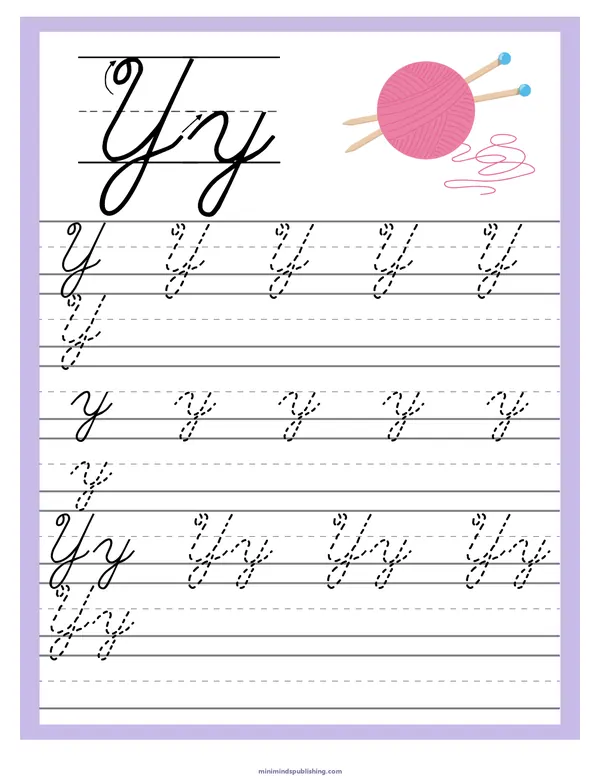 Cursive Alphabet Trace & Write 25 — free printable cursive alphabet trace & write activity sheet for ages 5-7