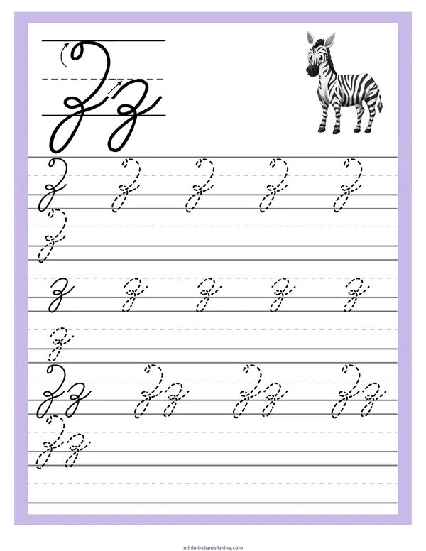 Cursive Alphabet Trace & Write 26 — free printable cursive alphabet trace & write activity sheet for ages 5-7