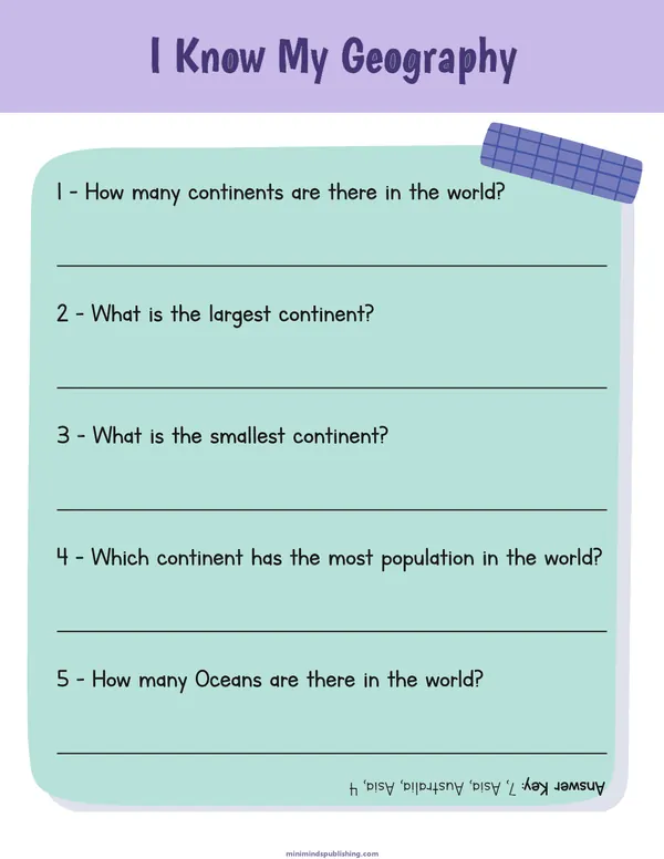 Geography 10 — free printable geography activity sheet for ages 5-9