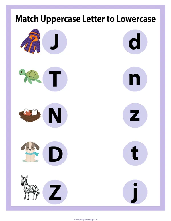 Match Letters 4 — free printable match letters activity sheet for ages 5-7