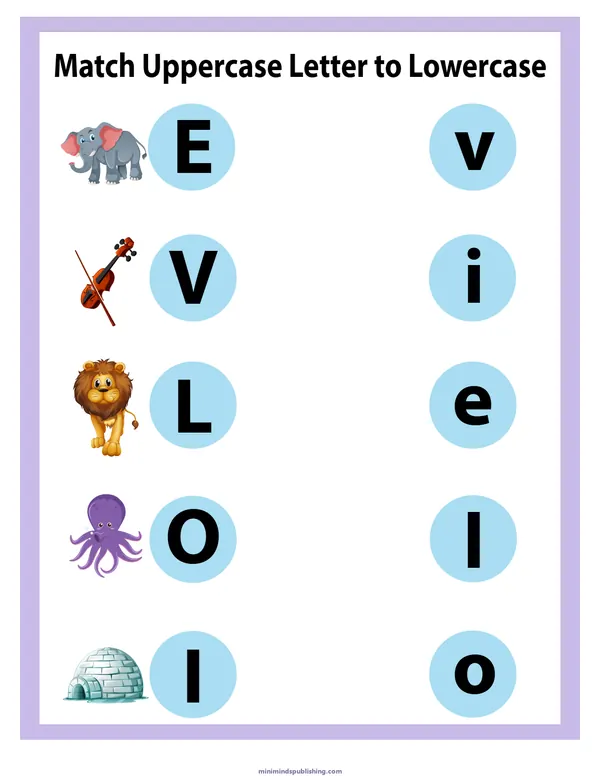 Match Letters 5 — free printable match letters activity sheet for ages 5-7
