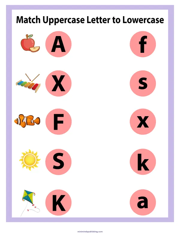 Match Letters 6 — free printable match letters activity sheet for ages 5-7