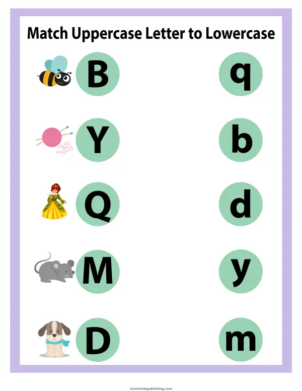 Match Letters 7 — free printable match letters activity sheet for ages 5-7