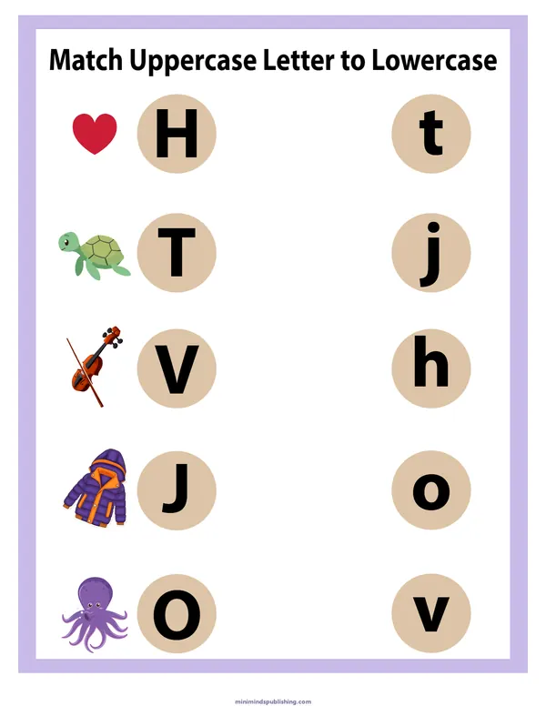 Match Letters 8 — free printable match letters activity sheet for ages 5-7