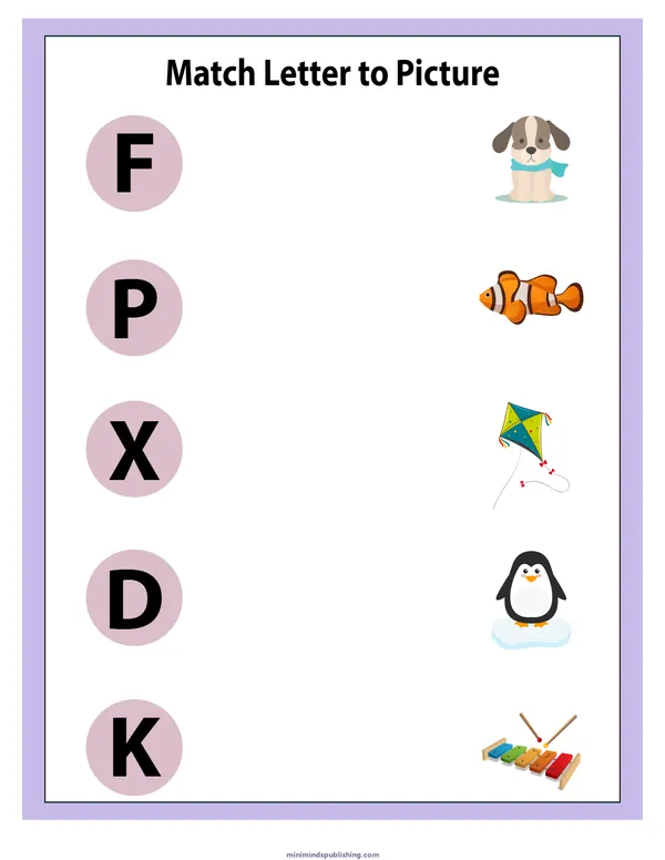 Match Letters 9 — free printable match letters activity sheet for ages 5-7