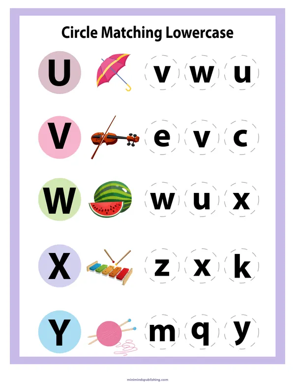 Match Letters 21 — free printable match letters activity sheet for ages 5-7