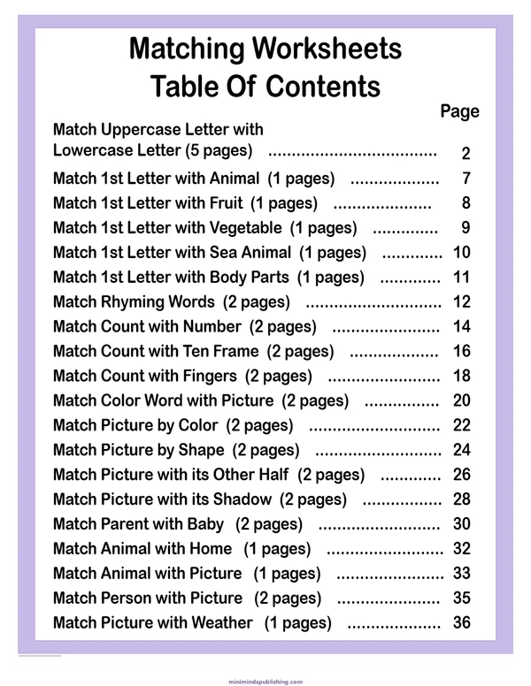 Matching Worksheets 1 — free printable matching worksheets activity sheet for ages 5-6