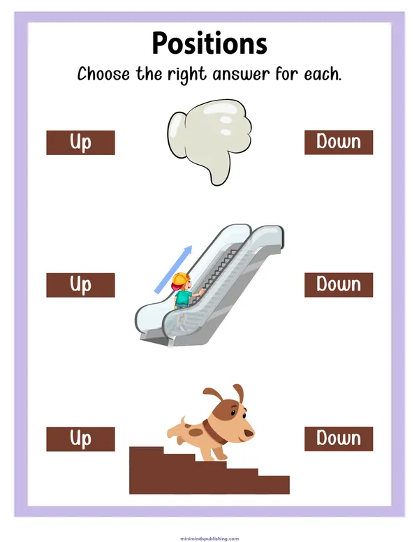 Positions 6 — free printable positions activity sheet for ages 3-6