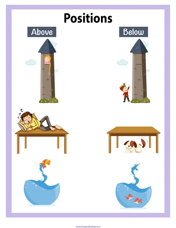Positions 11 — free printable positions activity sheet for ages 3-6