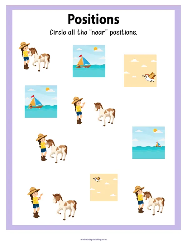 Positions 16 — free printable positions activity sheet for ages 3-6