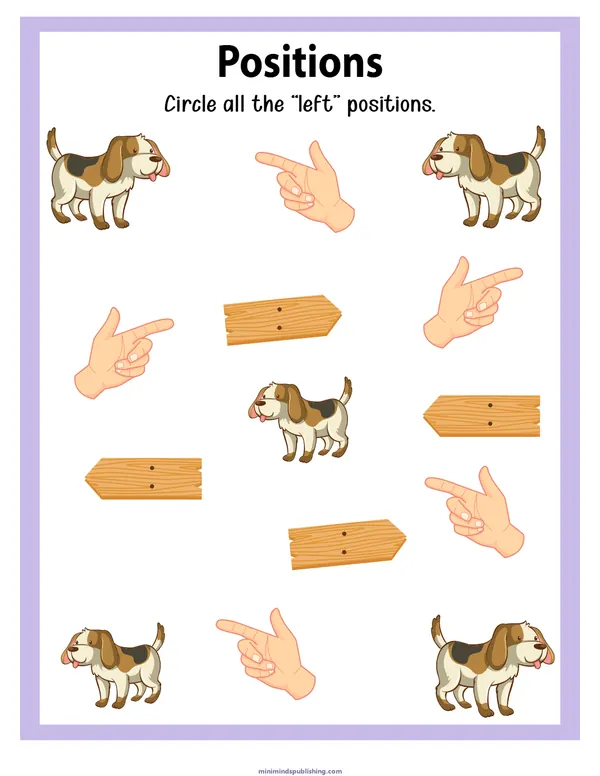 Positions 19 — free printable positions activity sheet for ages 3-6
