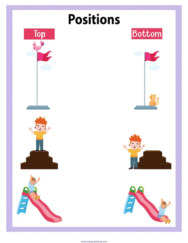 Positions 20 — free printable positions activity sheet for ages 3-6