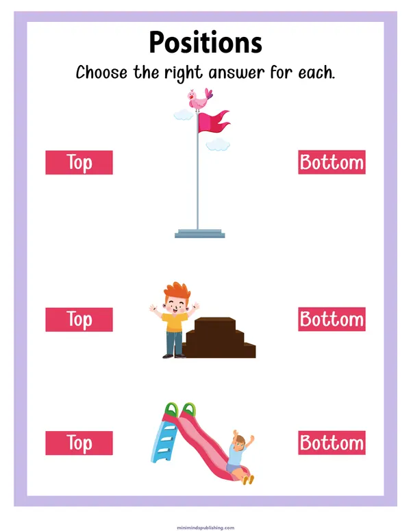 Positions 21 — free printable positions activity sheet for ages 3-6