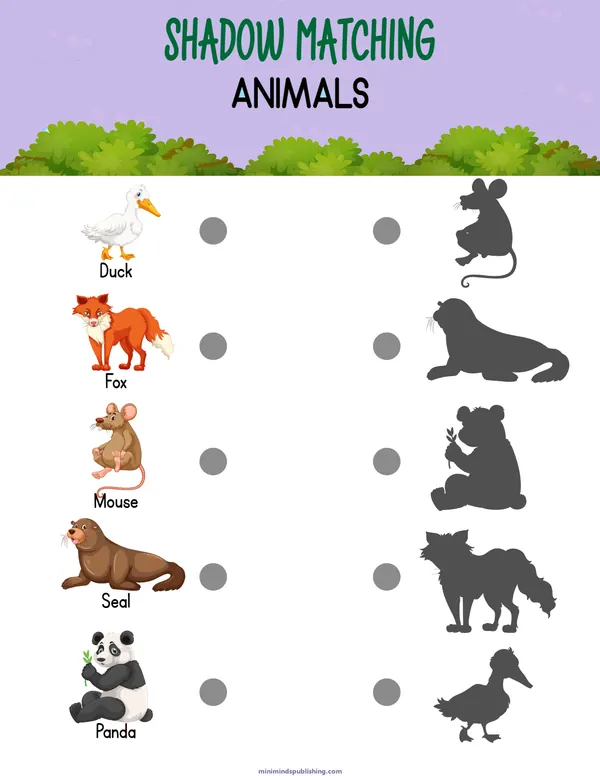 Shadow Matching 2 — free printable shadow matching activity sheet for ages 3-6