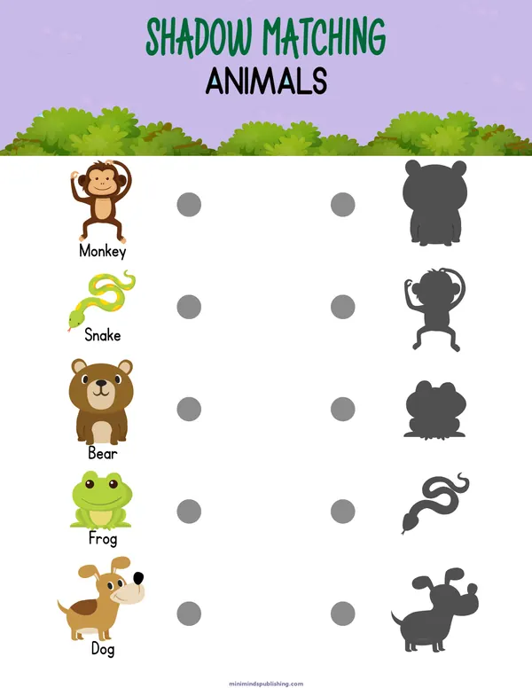 Shadow Matching 3 — free printable shadow matching activity sheet for ages 3-6
