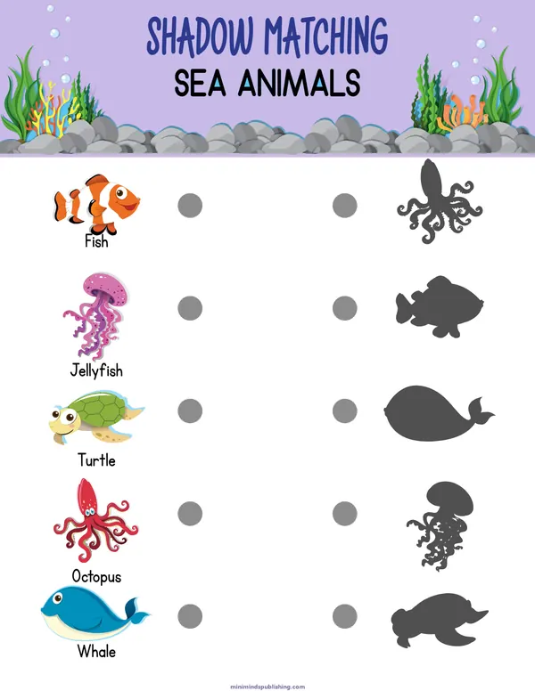 Shadow Matching 4 — free printable shadow matching activity sheet for ages 3-6