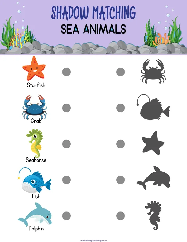 Shadow Matching 5 — free printable shadow matching activity sheet for ages 3-6