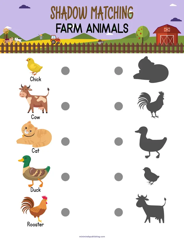 Shadow Matching 6 — free printable shadow matching activity sheet for ages 3-6