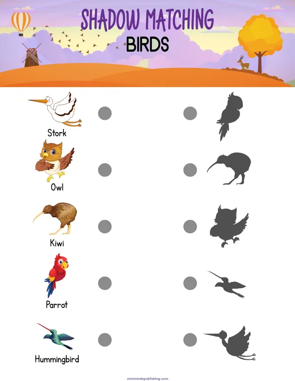 Shadow Matching 9 — free printable shadow matching activity sheet for ages 3-6