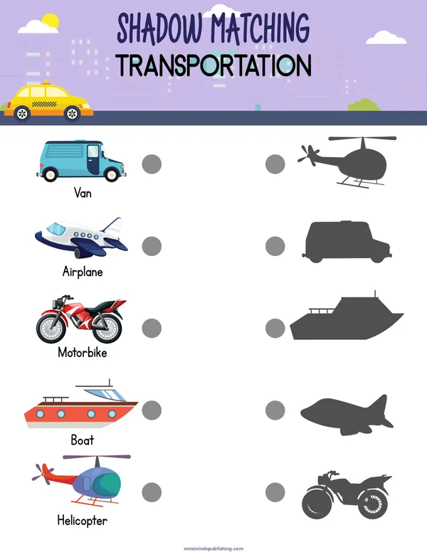 Shadow Matching 13 — free printable shadow matching activity sheet for ages 3-6
