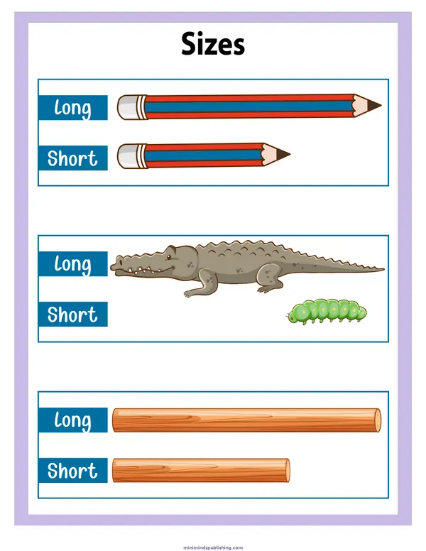 Sizes 2 — free printable sizes activity sheet for ages 3-6