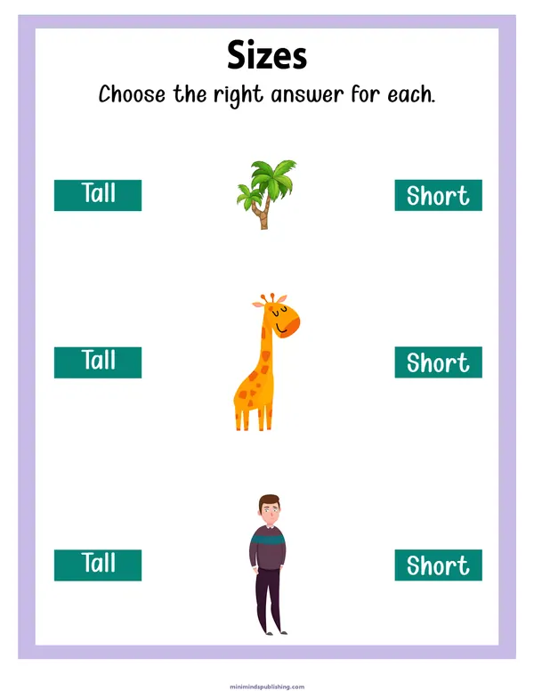 Sizes 12 — free printable sizes activity sheet for ages 3-6