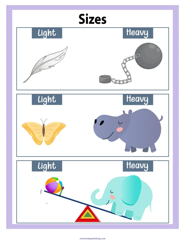 Sizes 14 — free printable sizes activity sheet for ages 3-6
