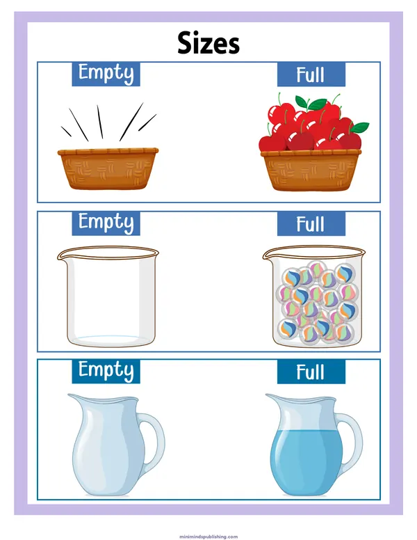 Sizes 17 — free printable sizes activity sheet for ages 3-6