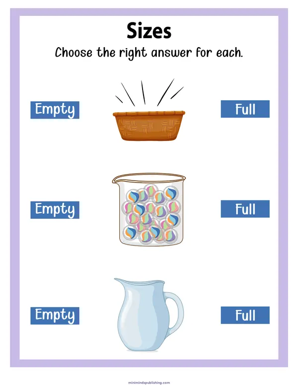 Sizes 18 — free printable sizes activity sheet for ages 3-6