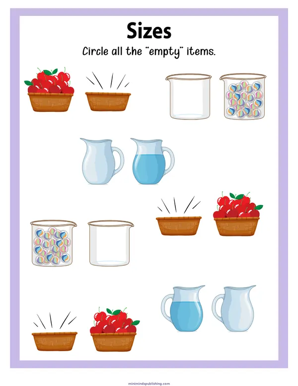 Sizes 19 — free printable sizes activity sheet for ages 3-6