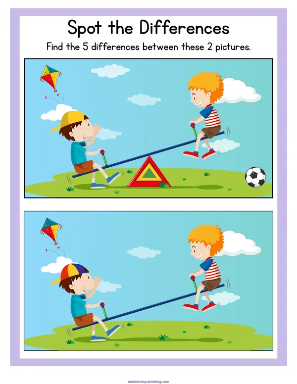 Spot the Differences 2 — free printable spot the differences activity sheet for ages 3-6