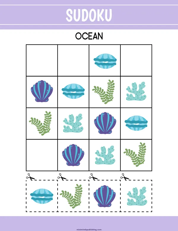 Sudoku 4 — free printable sudoku activity sheet for ages 3-6