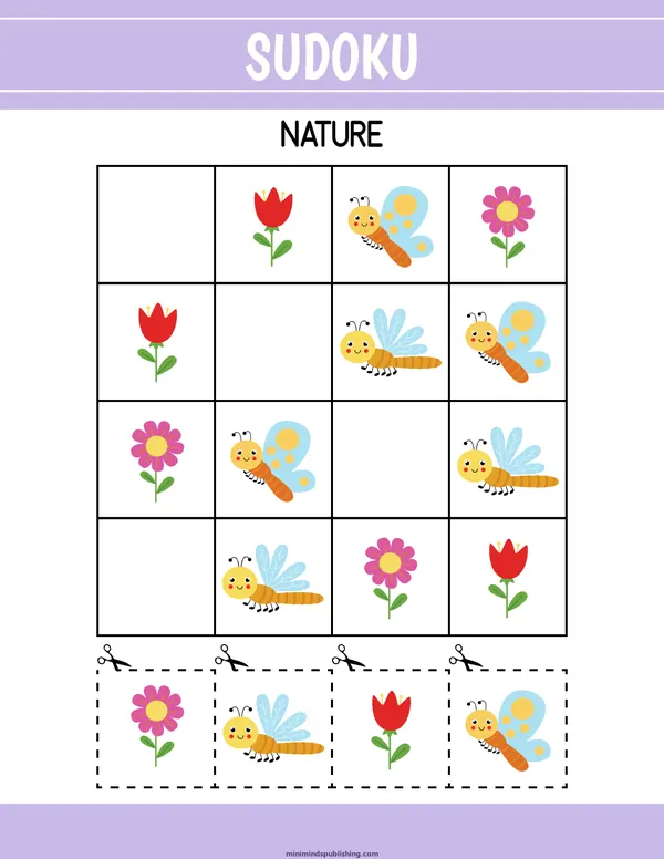 Sudoku 16 — free printable sudoku activity sheet for ages 3-6