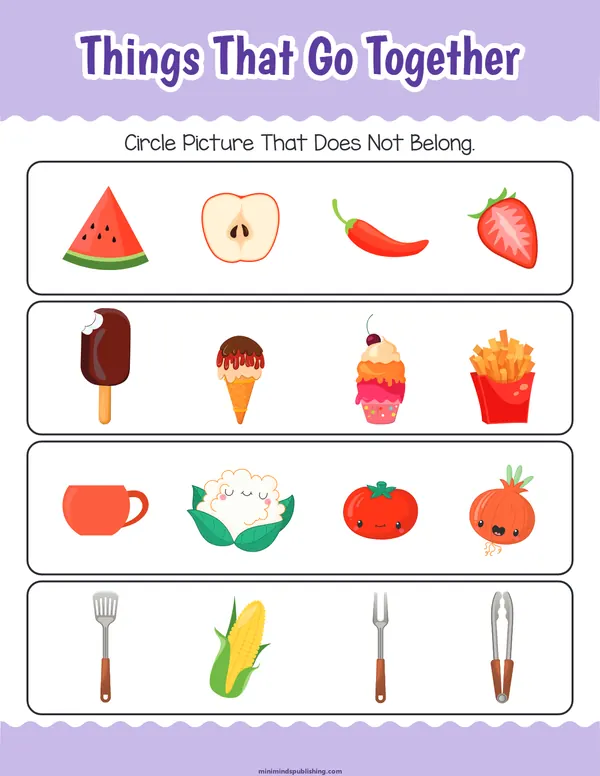 Things That Go Together 13 — free printable things that go together activity sheet for ages 3-6