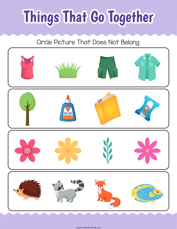 Things That Go Together 14 — free printable things that go together activity sheet for ages 3-6