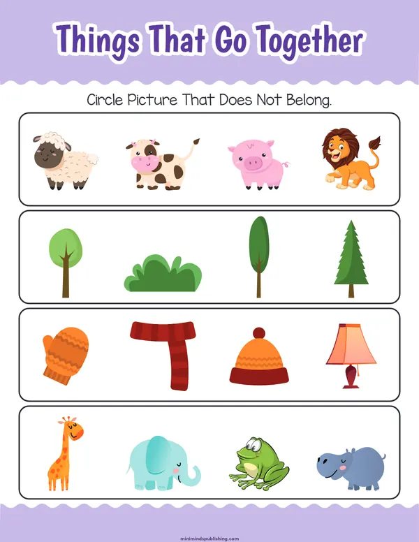 Things That Go Together 15 — free printable things that go together activity sheet for ages 3-6
