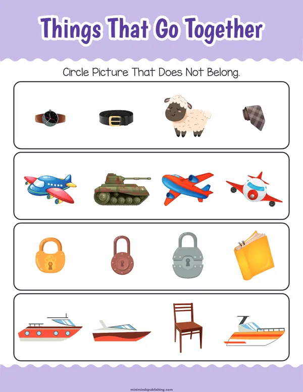 Things That Go Together 20 — free printable things that go together activity sheet for ages 3-6