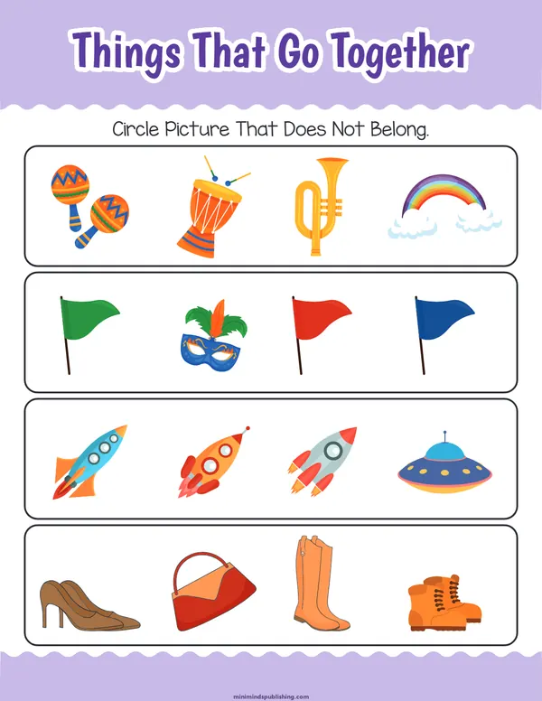 Things That Go Together 22 — free printable things that go together activity sheet for ages 3-6