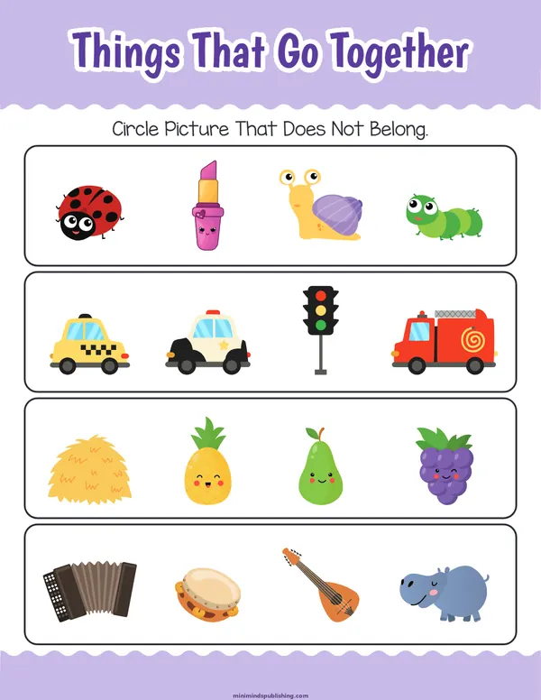 Things That Go Together 24 — free printable things that go together activity sheet for ages 3-6