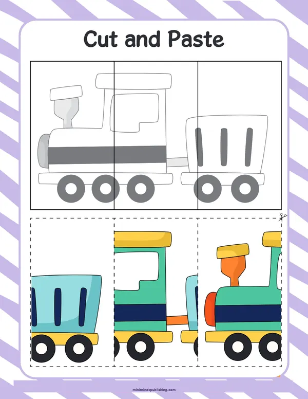 Train Scissor Activities 2 — free printable train scissor activities activity sheet for ages 5-6