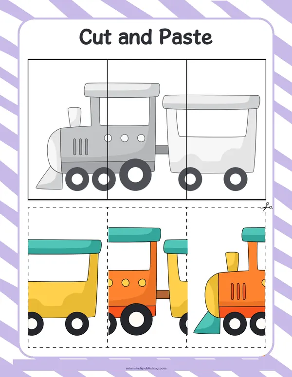 Train Scissor Activities 10 — free printable train scissor activities activity sheet for ages 5-6