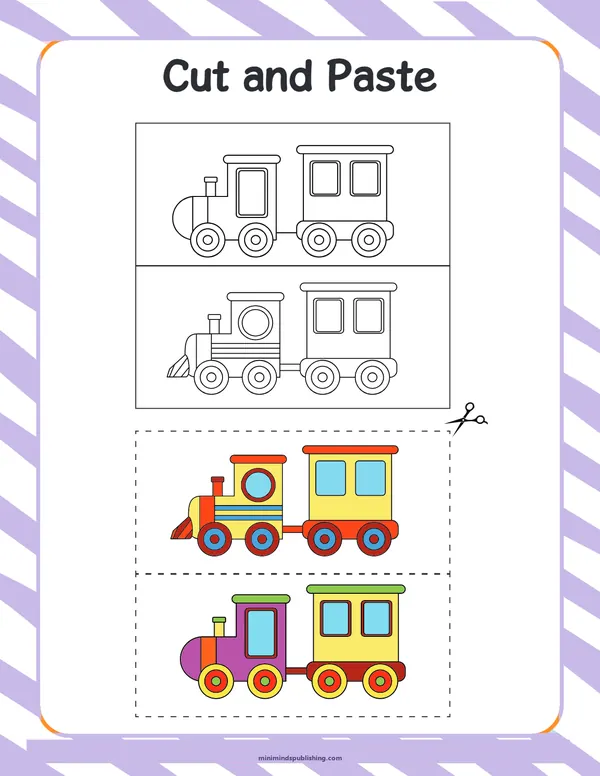 Train Scissor Activities 22 — free printable train scissor activities activity sheet for ages 5-6